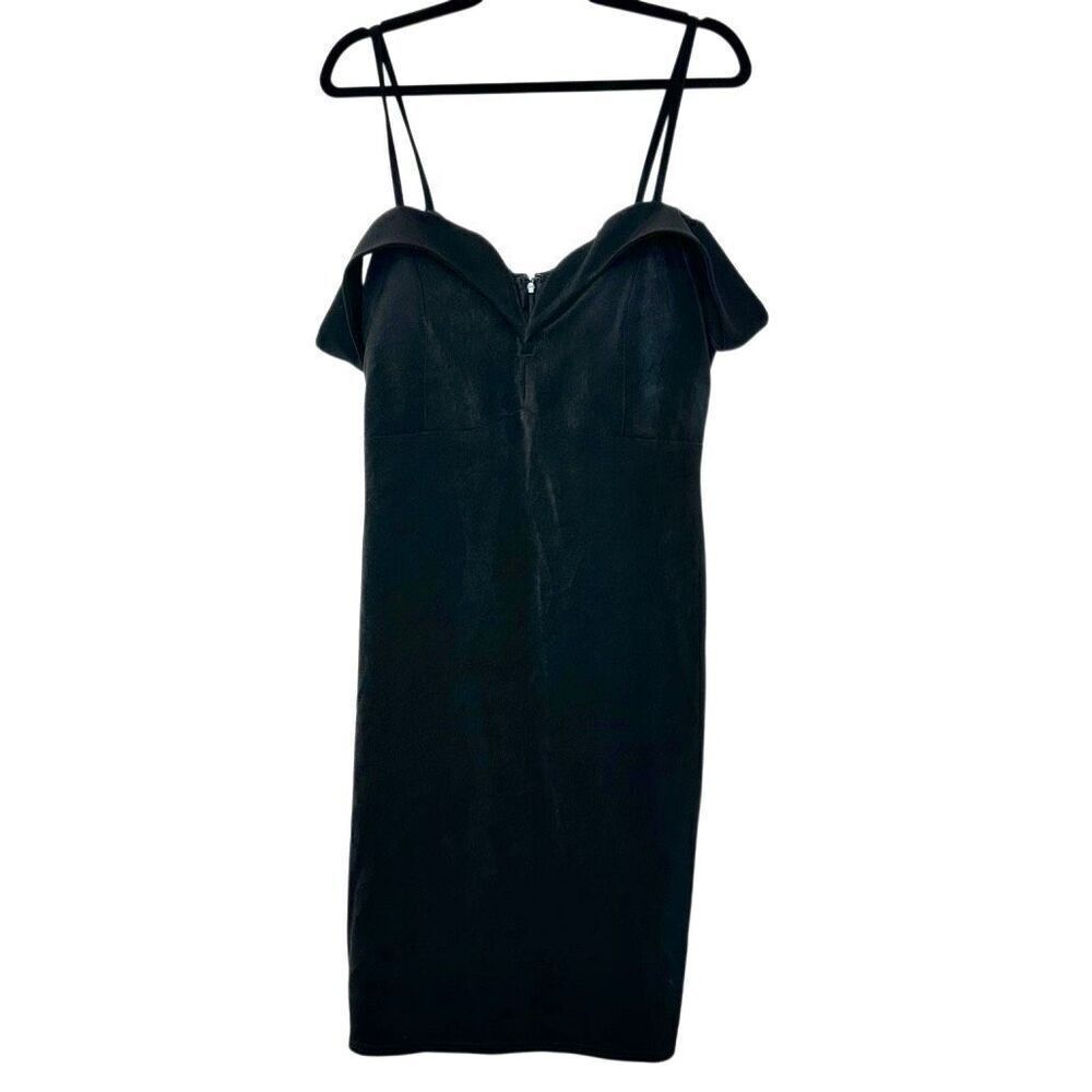Leith Microsuede Off The Shoulder Lined Shift Dress Black Size Large